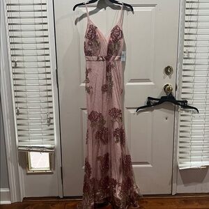 Morgan & Co Pink Plunge Maxi Gown
